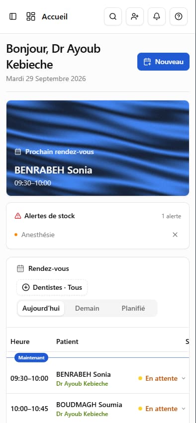 Agenda Orozed affiché sur un téléphone