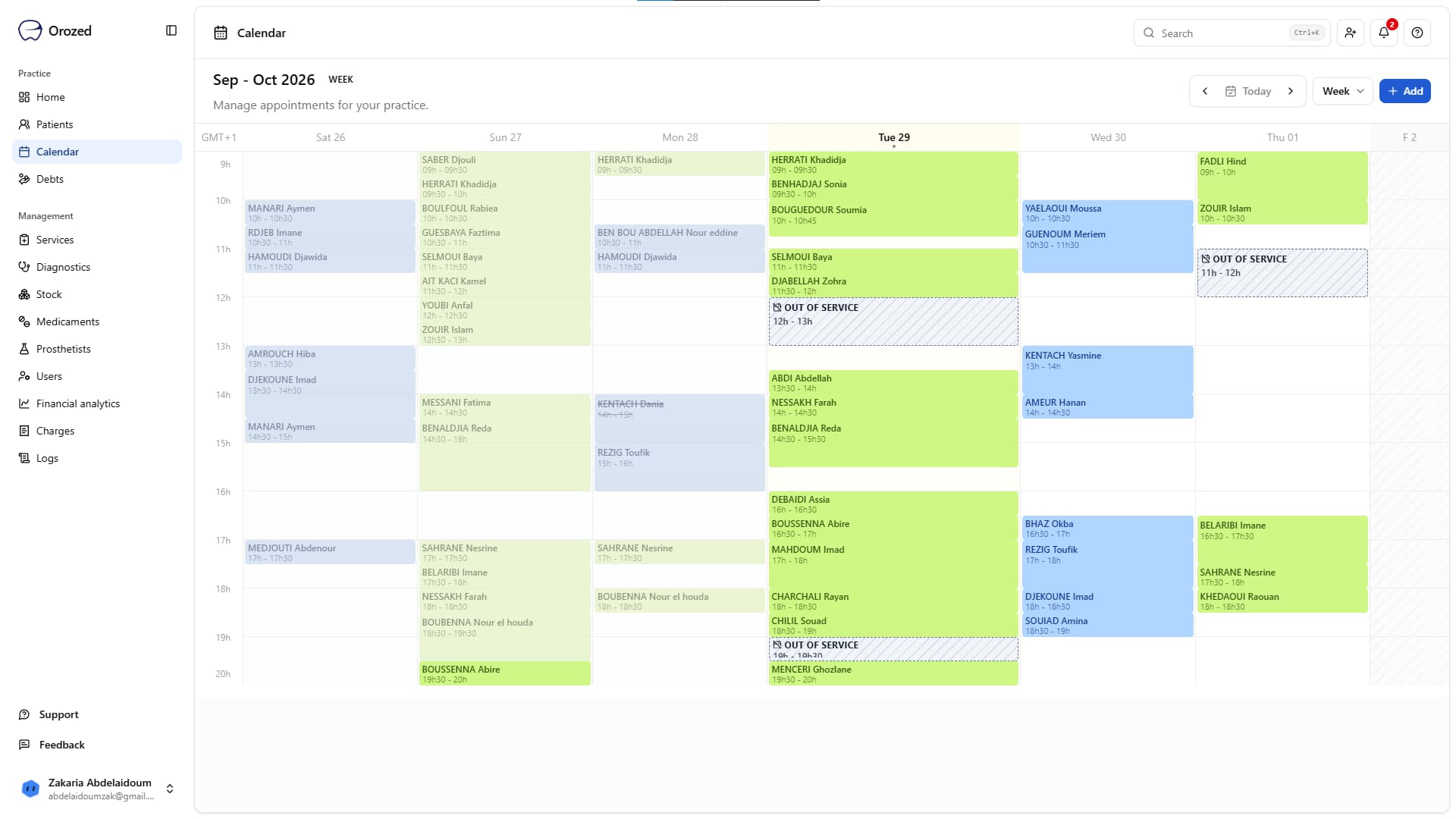 Agenda hebdomadaire des rendez-vous dans Orozed